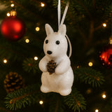 Enfeite De Natal Esquilo Branco Com Glitter 10cm