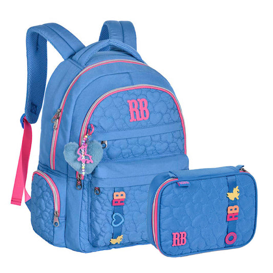 Kit Mochila Escolar + Estojo Box Rebecca Bonbon Soft Coração Original Clio