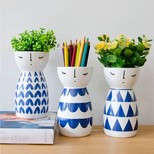 Vaso De Cerâmica Boneca Para Suculentas E Decorações