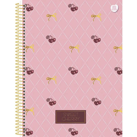 Caderno Grande Universitário Sweet Cherry Cereja Capa Dura 1 Matéria 80 Folhas Animativa