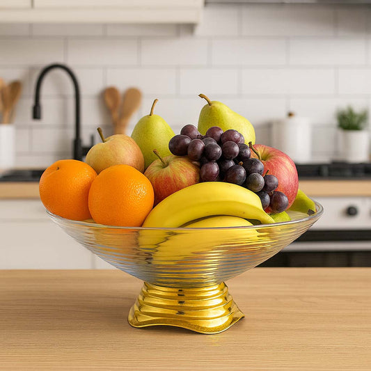 Fruteira De Mesa Decorativa Facile 30cm Com Base Dourada