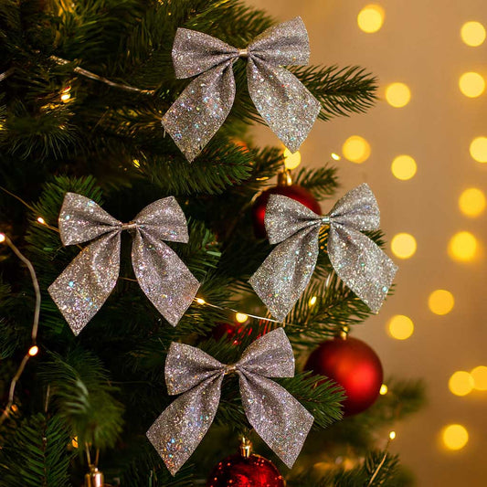 Laço De Natal Mini Glitter Prata Dourado Vermelho Decoração Árvore