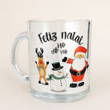 Caneca De Natal Vidro 320ml Estampa Natalina Papai Noel/Rena/Boneco de Neve