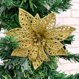 Flor De Natal Decorada Vazada Com Glitter 12Cm