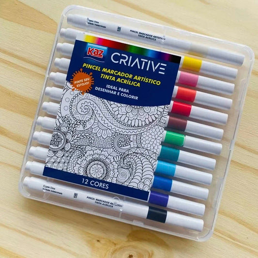 Canetinha de colorir Pincel Marcador Artístico Kit Com 12 Cores