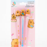 Kit Lapiseira Troca Ponta Capivara Com 3 Peças Papelaria Fofa