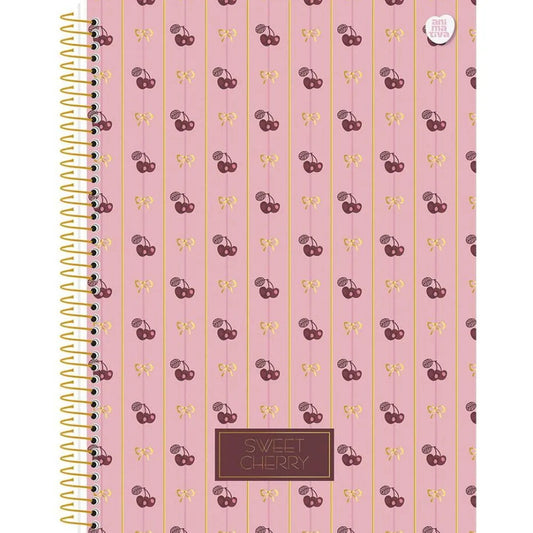 Caderno Grande Universitário Sweet Cherry Cereja Capa Dura 10 Matérias Animativa