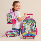 Kit Mochila Escolar Infantil De Rodinha + Lancheira + Estojo Unicórnio Clio