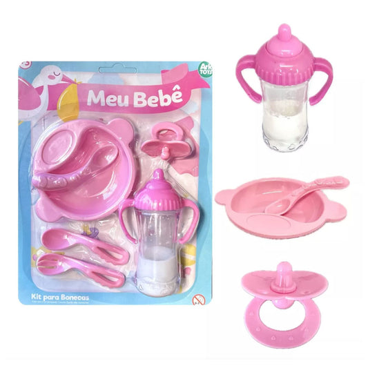 kit Para Bonecas Papinha + Mamadeira Meu Bebê 6 Peças