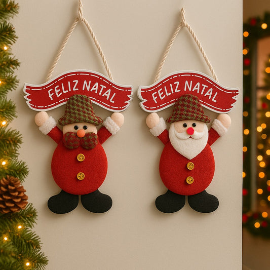 Enfeite De Porta Guirlanda De Natal Decorativa Papai Noel/Boneco De Neve 27cm