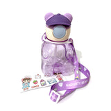 Garrafa Fofa Ursinho Com Boné + Adesivos Divertidos