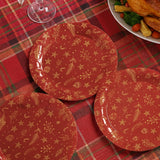 Kit 3 Pratos de Natal Vermelho Decorado Com Estampa Dourada 20cm