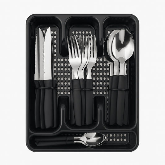 Jogo De Talheres Inox 24 Peças + Suporte Gaveteiro