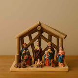 Presépio De Natal 9 Peças Em Resina E Madeira 18cm