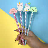 Kit Lápis Com Borracha Fantasia Kawaii