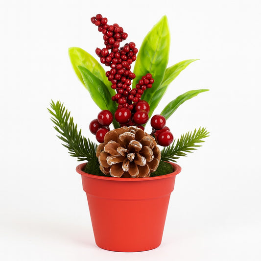 Enfeite De Natal Mini Arranjo Cereja/Folhagens Decoração Para Mesa 20cm