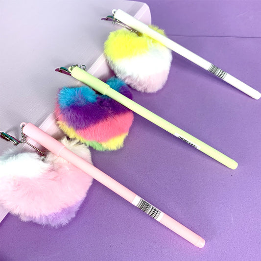 Caneta Pompom Coração Colorido