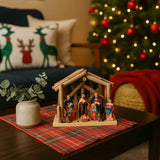 Presépio De Natal 9 Peças Em Resina E Madeira 18cm