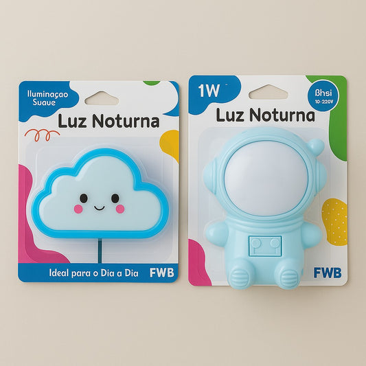 Luz Noturna Infantil Mini Abajur De Tomada Bivolt Astronauta/Nuvem