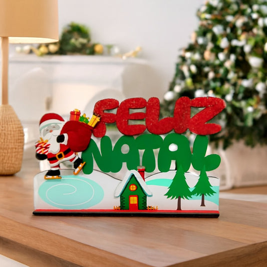 Enfeite De Natal Placa Decorativa Para Mesa Mdf Feliz Natal 11cm