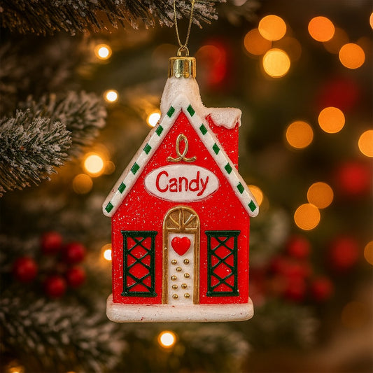 Enfeite De Natal Casa Do Papai Noel Glitter Candy 11cm