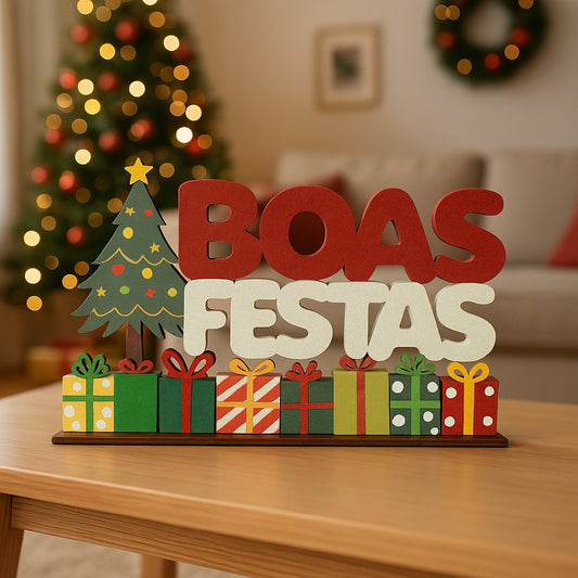 Enfeite De Natal Placa Para Decoração De Mesa Mdf Boas Festas 18cm
