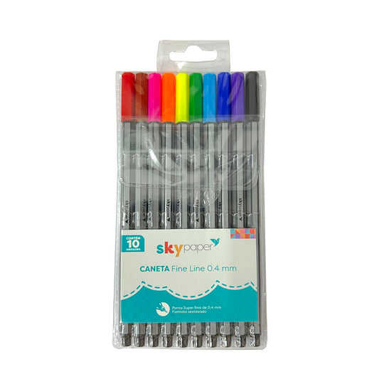 Kit Caneta Fine Line Com 10 cores Sky Paper