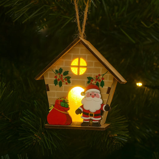 Enfeite De Natal Casinha Luminosa Papai Noel 7cm Decoração Casa