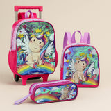 Kit Mochila Escolar Infantil De Rodinha + Lancheira + Estojo Unicórnio Clio