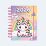 Agenda 2026 Fofa Pequena Espiral Capa Dura 336 Páginas Capivara/Unicórnio/Gato/Cachorro