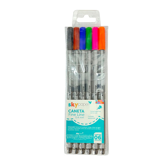Kit Caneta Fine Line Com 6 cores Sky Paper