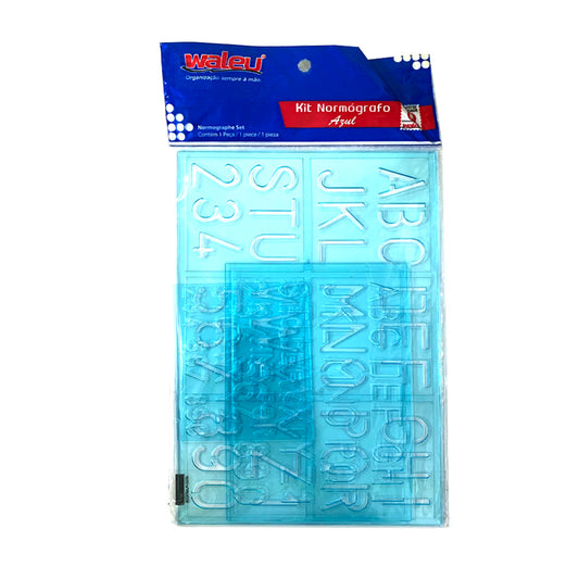 Kit Normógrafo Azul Waleu