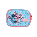 Estojo Box Escolar Stitch e Angel 36 Elásticos 100 Pens Original Disney Luxcel