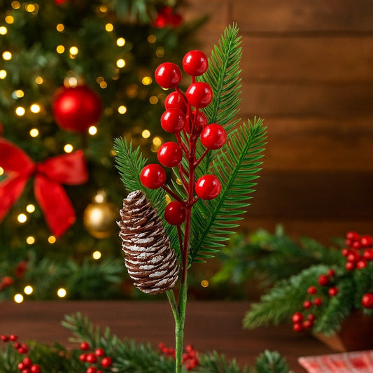 Enfeite De Natal Decorativo Galho Cereja 25cm