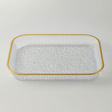 Bandeja Retangular Decorativa Multiuso com Borda Dourada