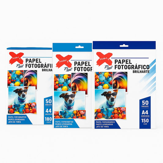 Papel Fotográfico A4 Brilhante 150g/180g – 20 E 50 Folhas Make+ Print