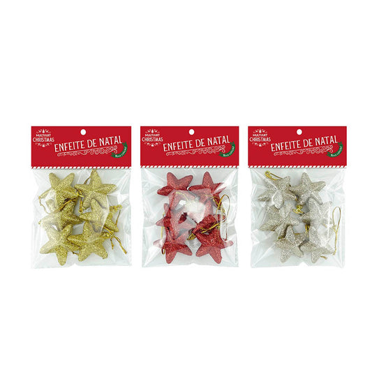 Enfeite de Natal Estrelinha Glitter Com 6