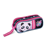 Kit Mochila Escolar De Rodinha + Lancheira + Estojo Panda Clio