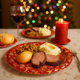 Kit 3 Pratos de Natal Vermelho Decorado Com Estampa Dourada 20cm