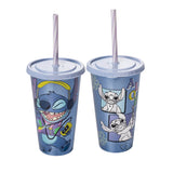 Copo Stitch Metalizado Com Tampa e Canudo 500ml