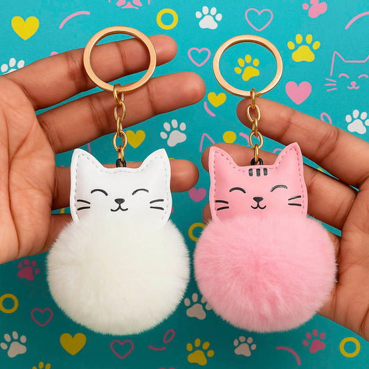 Chaveiro Pelúcia Fofo Com Carinha De Gatinho