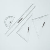 Conjunto Geométrico 4 Peças Régua 30cm Esquadro 45° Esquadro 60° e Transferidor 180° Yins Paper