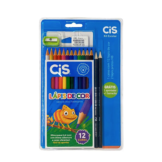 Lápis de Cor Com 12 Cores + Kit Escolar Sertic