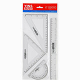 Conjunto Geométrico 4 Peças Régua 30cm Esquadro 45° Esquadro 60° e Transferidor 180° Yins Paper