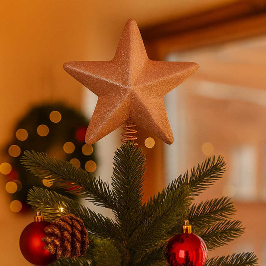 Ponteira De Estrela Com Glitter Rosé 12Cm