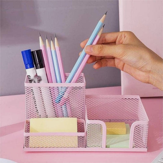 Organizador De Mesa Aramado Com 3 Divisórias Porta Lápis Yins