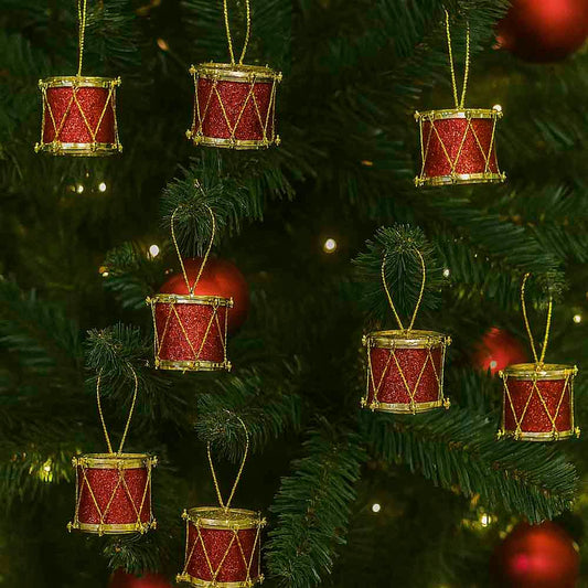 Enfeite Natal Tambor Glitter 3,7cm com 6