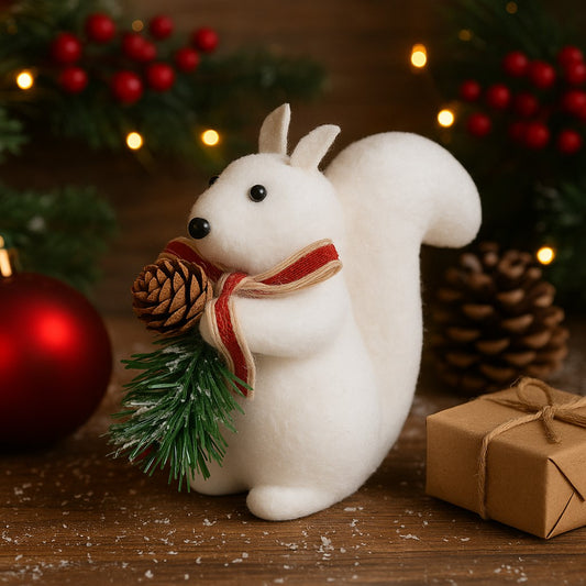 Enfeite De Natal Esquilo Branco 10Cm Decoração Árvore