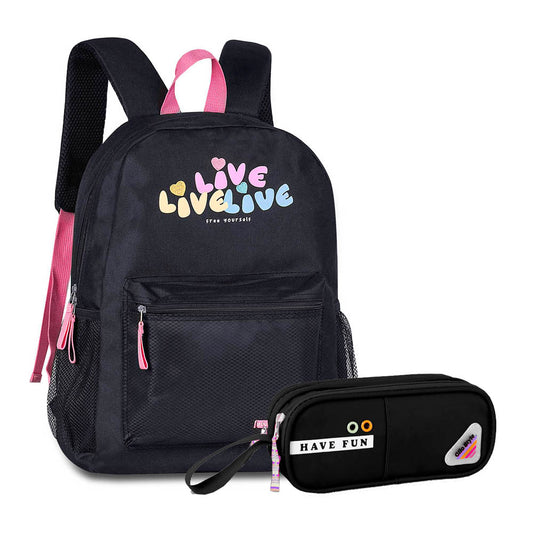 Kit Mochila Escolar + Estojo Duplo Live Free Yourself Clio