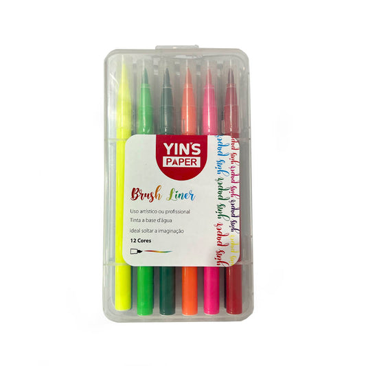 Caneta Brush Liner 12 Cores Yins
